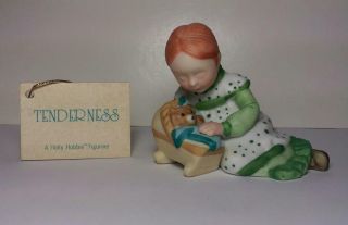 Vintage 1980 Holly Hobbie Ceramic Figurine - Girl Teddy Bear - Tenderness - Tag