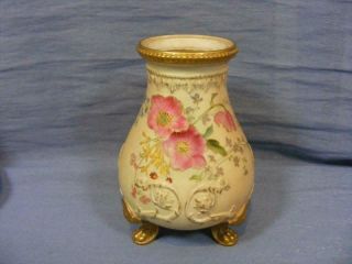 Antique Edwardian Royal Worcester Blush Ivory Footed Vase Raby Flowers C1903