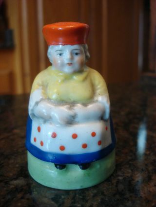 Antique Figural China Bell Lady Baker Chef,  Japan,  3 1/4 "