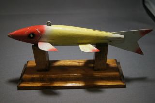 Vintage Red,  Yellow And White Weighted Wooden Fish Decoy