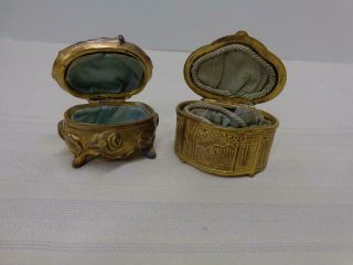 Antique/vintage Footed Metal Trinket Boxes (2) Silk Lined & Ornate