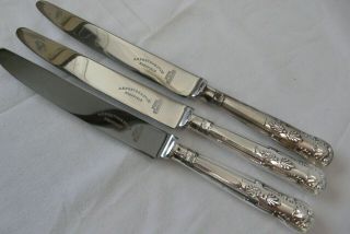 Sheffield Silver Plate Handles Kings Pattern Dinner Knives 9 - 3/4 " - Set Of 3