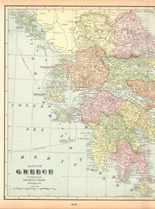 1901 Antique Map Of Greece Vintage Greece Islands Map Wall Art 6200
