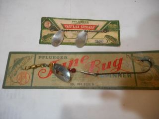 2 Pflueger Vintage Lures On Cards June Bug & Indiana Spinner Metal Lures