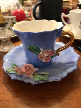 Vintage Tea Cup And Saucer Set Blue Floral
