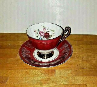 Vintage Adderley Tea Cup/saucer Scarlet Red/gold Floral Bone China England