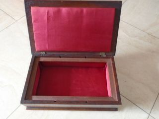 Vintage Mahogany Wood Desk Top Stationery Box Jewellery Sewing Box Padded Insid