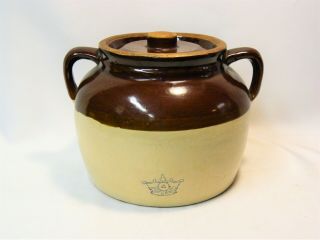 Antique Robinson 4 - Qt Stoneware 2 - Handle Bean Pot With Lid