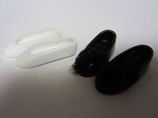 Vintage Skipper Doll Shoes - Black with Bows and White Flats 4