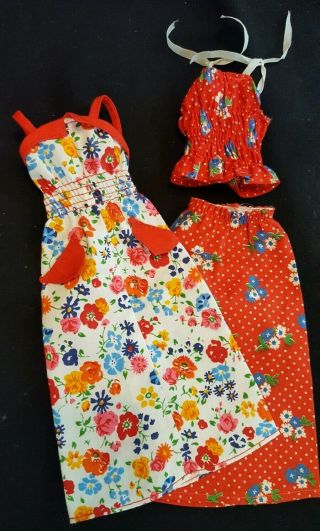 2 Vintage Barbie Best Buy Dresses 7205 Flowered And Red/white Peasant Dress