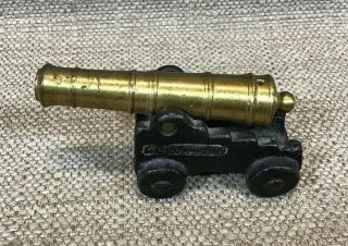 Vintage Mini Metal Brass Cast Iron 3” Tabletop Collectible Canon