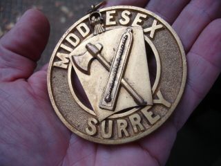Old Antique Gold Sports Cricket Bat Award Medal Middlesex Surrey Ax Hatchet Logo