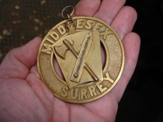 old antique gold sports Cricket bat award medal MIDDLESEX SURREY AX hatchet logo 2