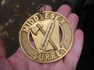 old antique gold sports Cricket bat award medal MIDDLESEX SURREY AX hatchet logo 4