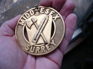 old antique gold sports Cricket bat award medal MIDDLESEX SURREY AX hatchet logo 5