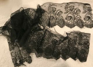 Antique Net Lace Remnant Black Pattern Inch For Craft Or Sewing