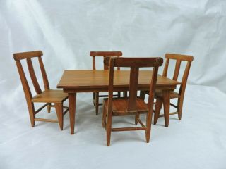 Vintage Wooden Doll House Dining Set Table 4 Chairs Furniture Cherry Wood Large