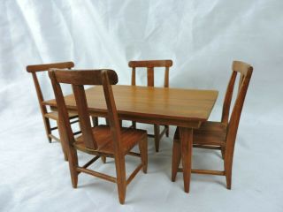 Vintage Wooden Doll House Dining Set Table 4 Chairs Furniture Cherry Wood Large 3