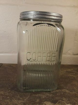 Antique - Hoosier/sellers Ribbed Coffee Jar Canister With Lid - Guc