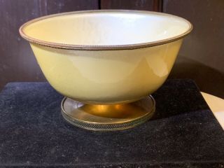 Evans Mid - Century Modern Enamel & Brass Bowl Yellow Home Decor Mcm Gift