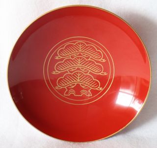 Japanese Vintage Lacquer Ware Sake Cup Wood Red Pine Shrine