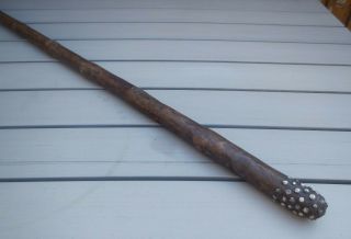 Antique Edwardian Rustic Walking Stick With Silver Studded Top Steam Punk