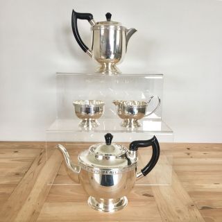 Viners Sheffield 4 Piece Silver Plate Tea Coffee Set With Ebonised Handles