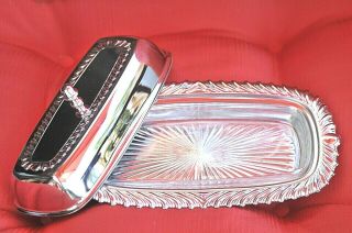 Butter Covered Dish Vintage Stainless Steel Glass Designed Insert Antique 7.  5x4 "
