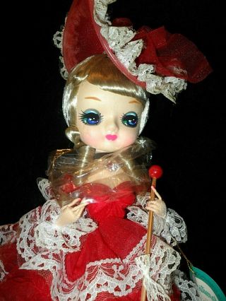 1977 Vintage 15 " Big Eyed Doll Bradley Tags & Stand Collectible Red Dress & Lace
