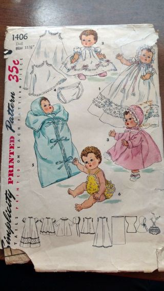 Vintage Doll Clothes Pattern For 11.  5 " Tiny Tears,  Betsy Wetsy - Simplicity 1406