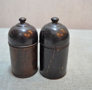 Old Vintage Set Of 2 Hand Carved Black Lacquer Painted Wooden Box