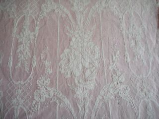 Antique French Art Nouveau Floral Cotton Damask Ticking Fabric Soft Pink
