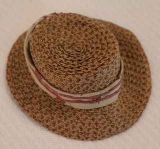 Vintage Doll Hat,  Vintage Straw Doll Hat W Fabric Band,  Hat For Antique Doll