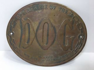 Vintage Antique Beware Of The Dog Copper Sign