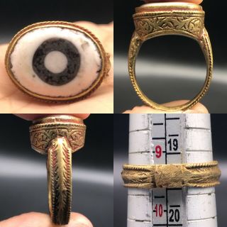 Lovely Ancient Eye Roman Glass Gold Gilded Ring