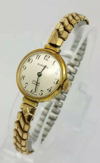 EVERITE Ladies Gold Tone Vintage Hand Wind Watch Expandable Strap Swiss Made 2