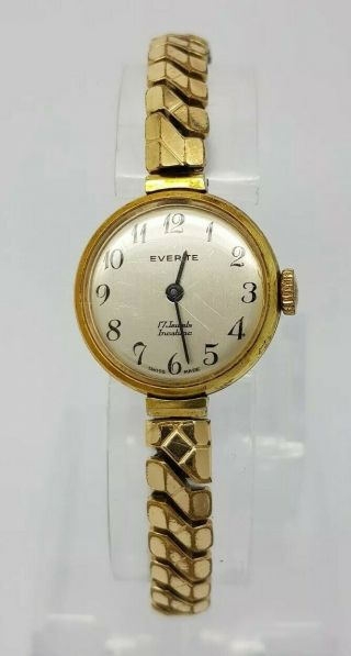 EVERITE Ladies Gold Tone Vintage Hand Wind Watch Expandable Strap Swiss Made 3