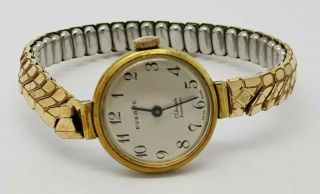 EVERITE Ladies Gold Tone Vintage Hand Wind Watch Expandable Strap Swiss Made 4