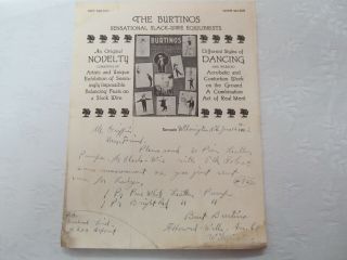 The Burtinos Circus Wire Cyclist Act Letterhead/ Autograph 1922