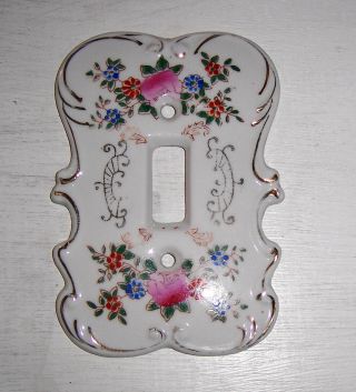 Vintage Porcelain Hand Painted Floral Light Single Toggle Switch Plate Cover