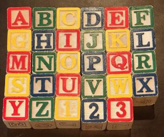 29 Wooden Numbers Alphabet Blocks Letter Wood Baby Learning Vintage Abc Kids