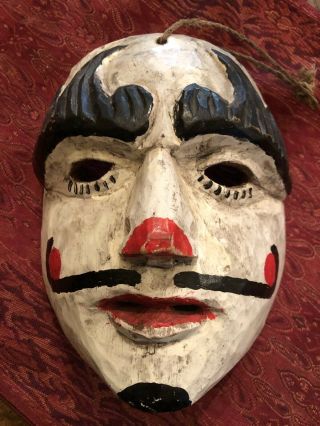 Hand Carved Wooden Folk Art Ceremonial Mask Primitive Vintage Face Of Man
