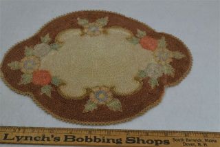 Silk Hooked Oval Scalloped Mat Doll House Rug 11.  5 " Beige Vg Antique