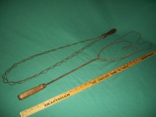 2 Vintage Twisted Wire Wooden Handle Primitive Rug Beaters - 32” & 34” Long