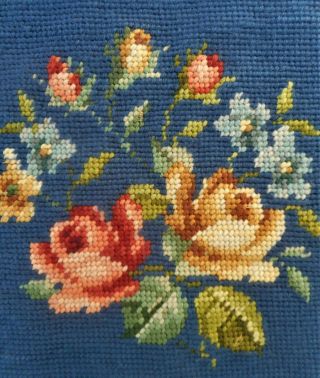 Vintage Antique Floral Finished Completed Wool Needlepoint For Wall Art Or Craft