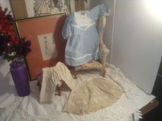Lovely Vintage Pale Blue Doll Dress With Lace Trim - Pantaloons & Petticoat