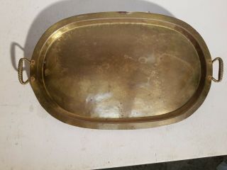 Antique Russian Arts And Crafts Mission Style Handled Oval 18” Brass Tray