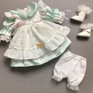 Vintage Small Doll Dress Clothes Removable Pinafore Lace Socks Fits 10” Dolls