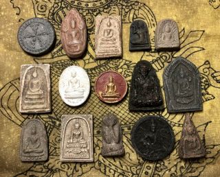 Set Of 15 Thai Amulet Magic Yantra Pendant Charm Rich Old Talisman S11