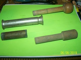 2 Antique Shotgun Shell Reloading Tool Wad Rammers - 1 Wood And Brass